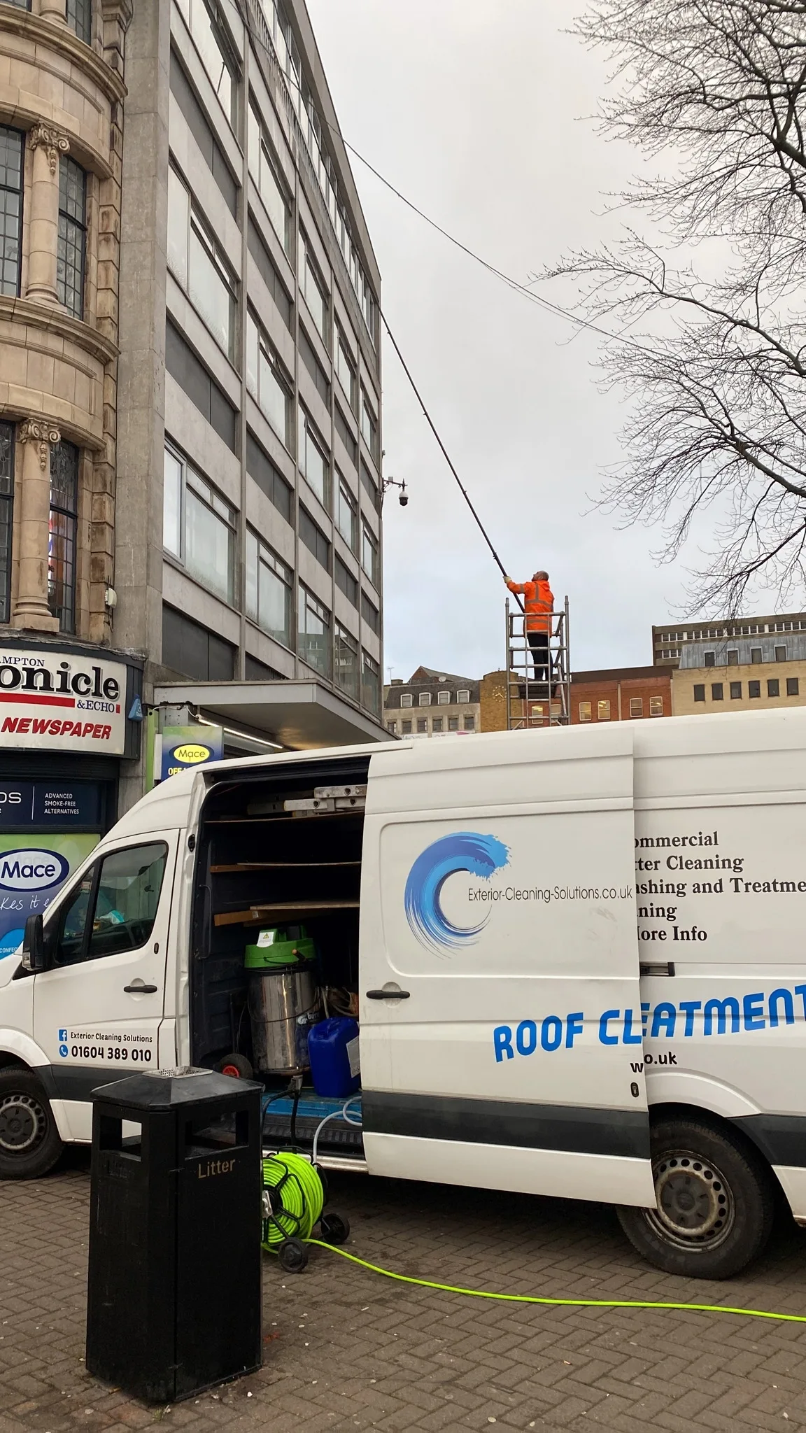 Commercial office building facade and frontage after professional cleaning