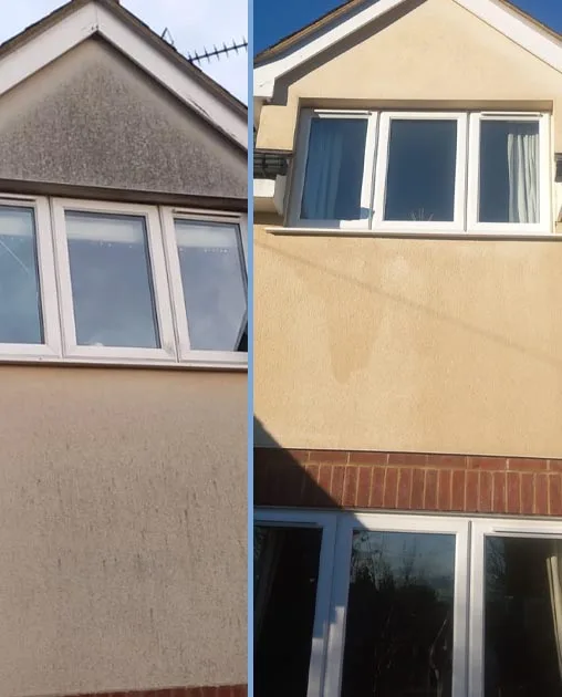 Rendered house facade being soft washed by professional cleaners in Northampton