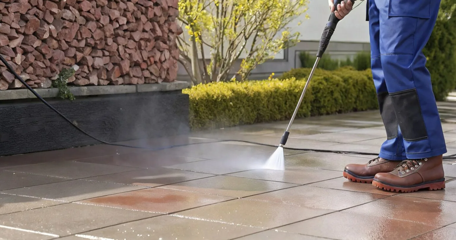 Jet washed stone paving - before and after