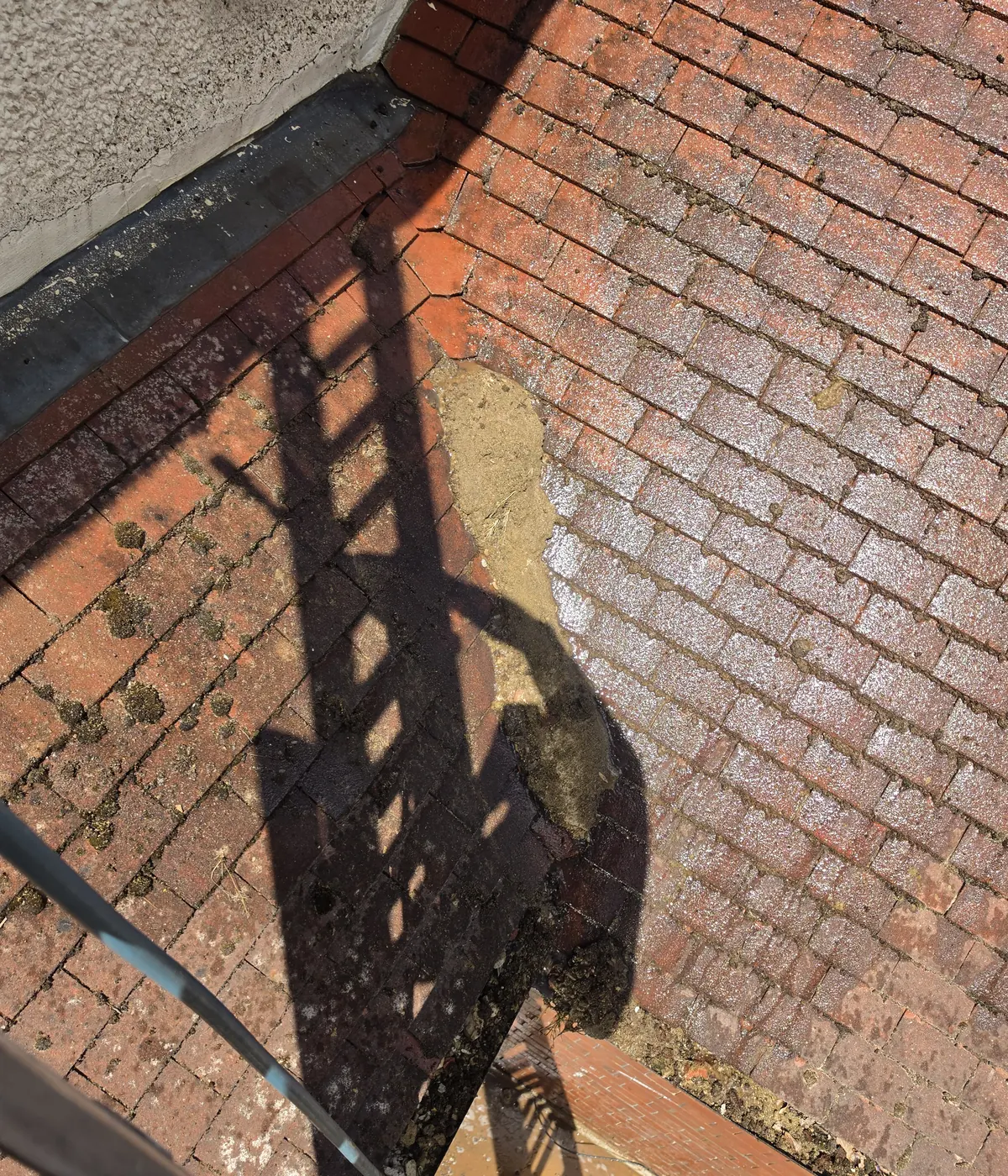 Close-up of a Luton tiled roof with moss in the laps before soft washing and moss removal