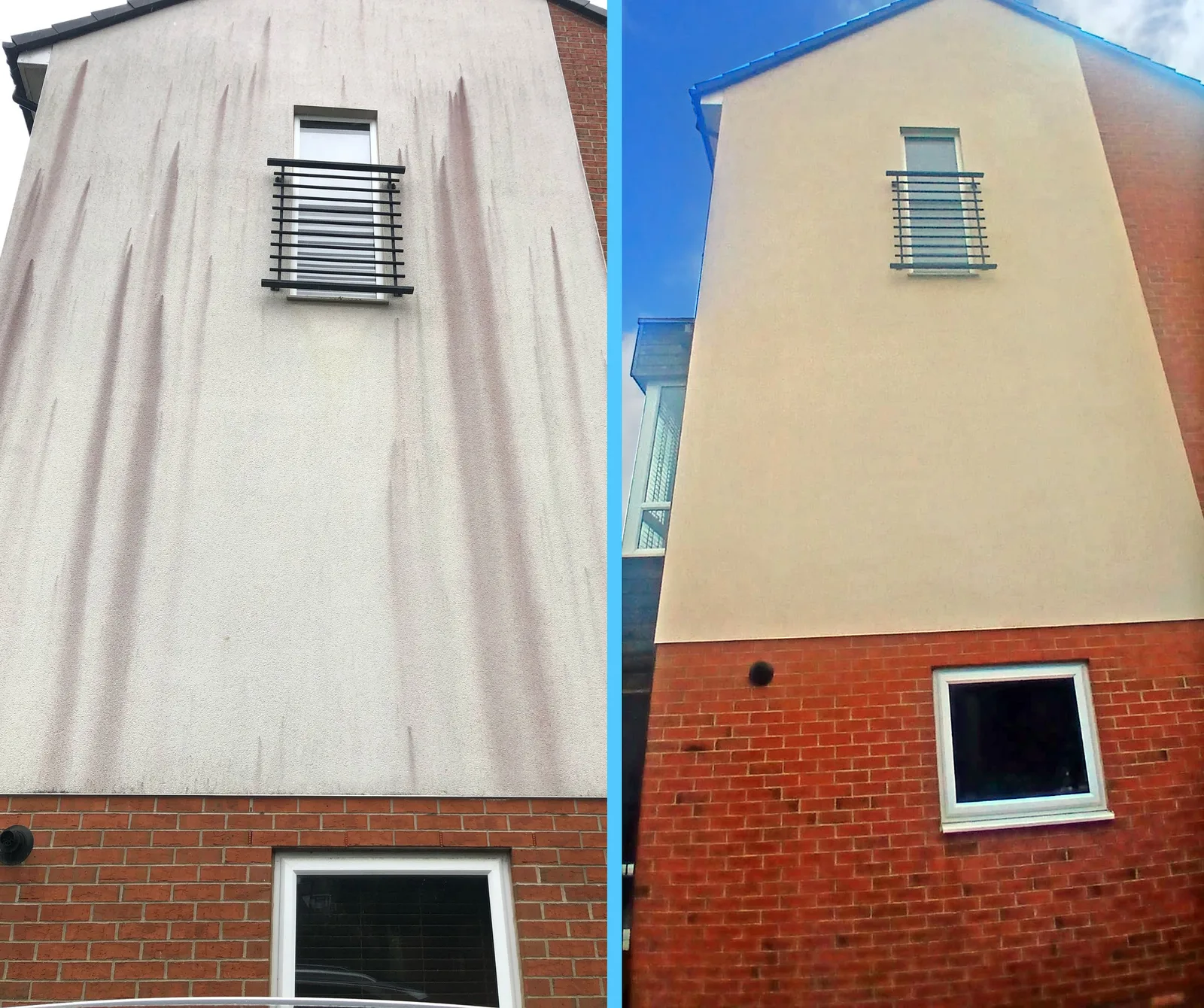 House render cleaning before and after - red algae removal, Northampton