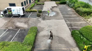 commercial car park block paving pressure washed algae removal