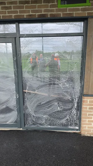 commercial school building window frames water fed pole cleaning