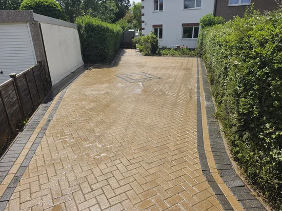 During - residential block paving patio softwash algae removal mid clean, Northampton.