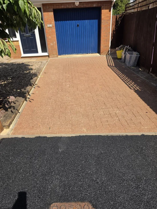 Before - residential block paving driveway moss weed joint growth, Northampton.