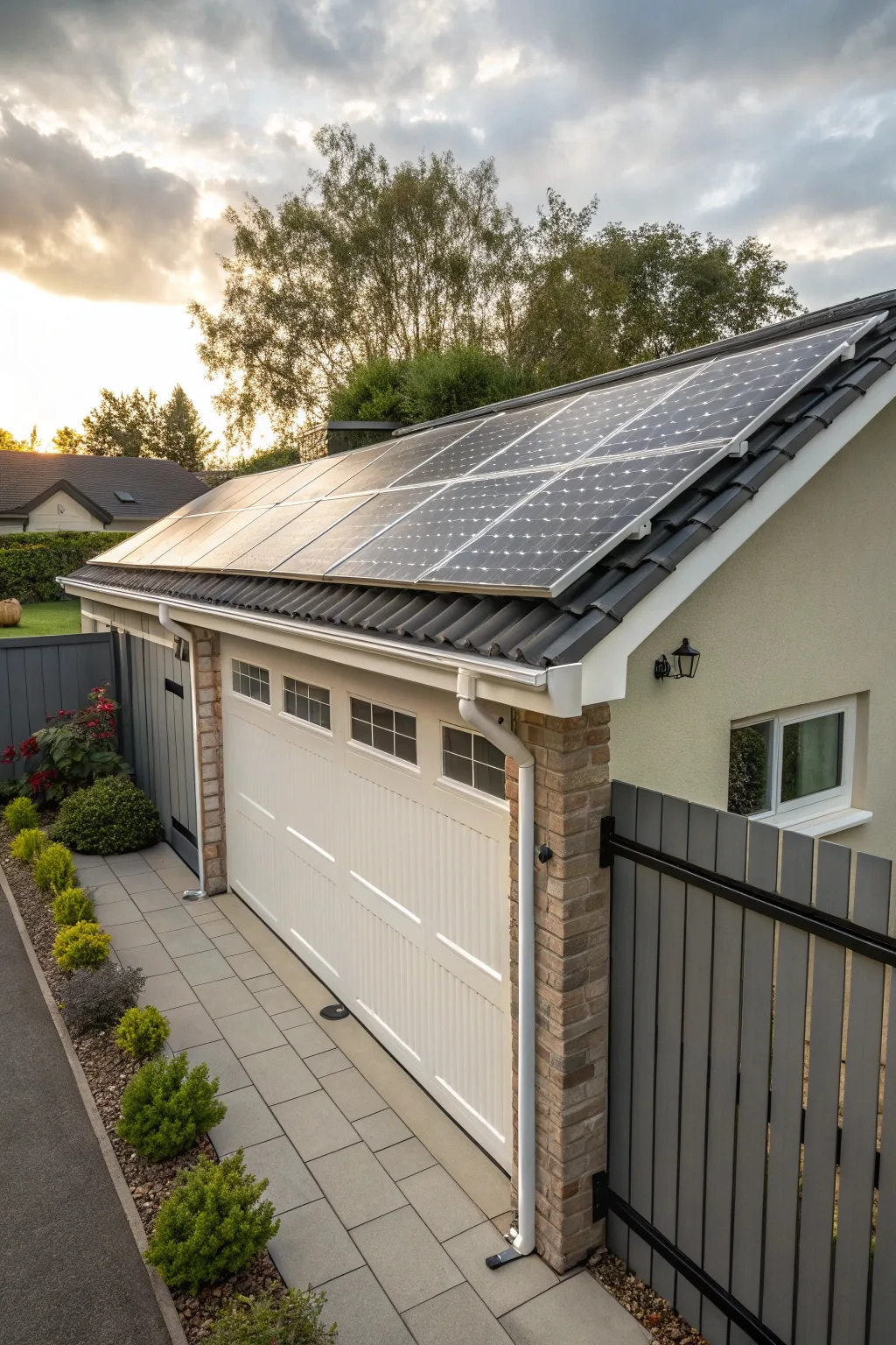 Residential house with solar panels on roof - clean panels