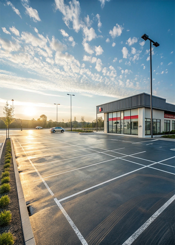 pressure washed commercial parking lot